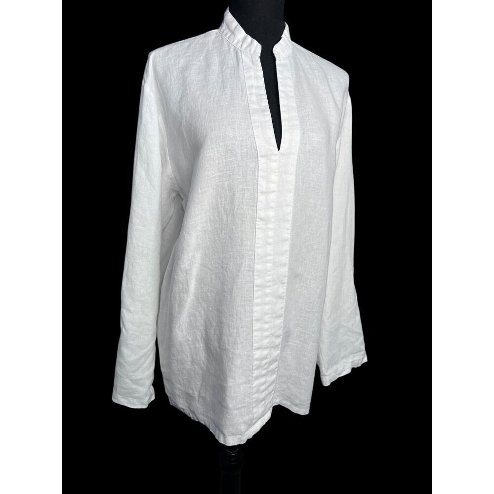 Island Imports 100% Linen Long Sleeve Tunic Blouse Womens M White RESORTWEAR - Picture 2 of 9